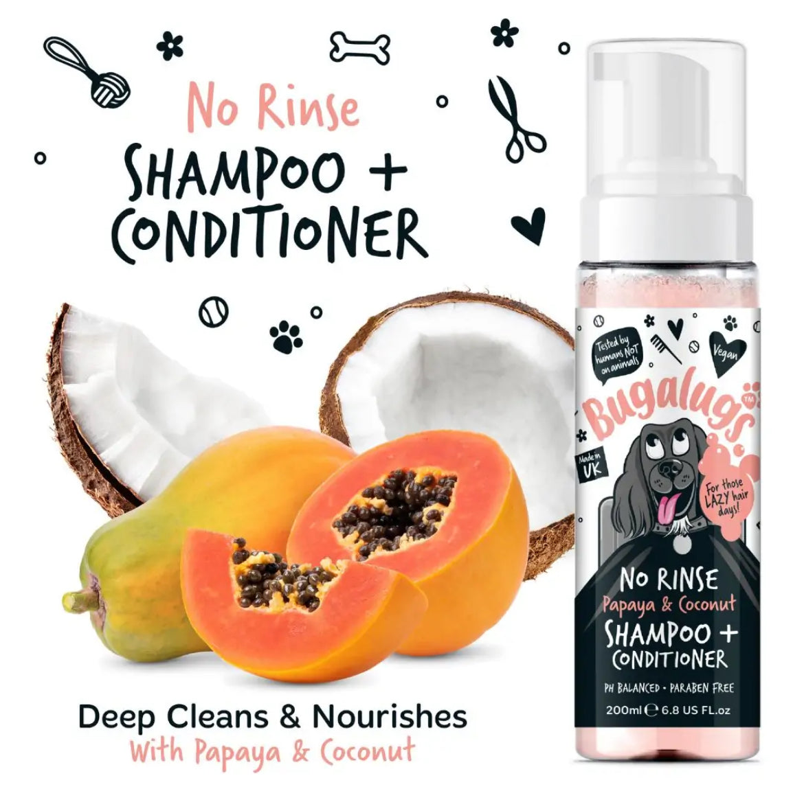 Bugalugs No Rinse Papaya & Coconut Shampoo + Conditioner Grooming Bugalugs