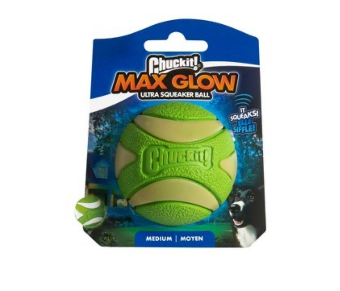 Chuckit Max Glow Ultra Squeaker Medium Dog Ball Chuckit!