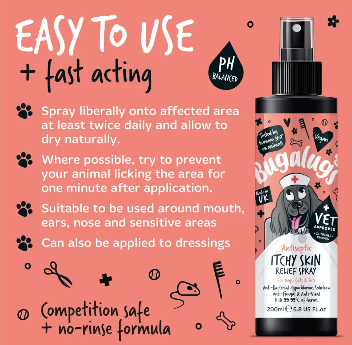 Bugalugs Antiseptic Itchy Skin Relief spray Grooming Bugalugs
