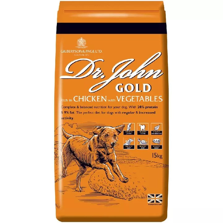 Dr. John Gold Rich in Chicken Dog Food 15kg Dry Complete kibble Gilbertson & Page LTD