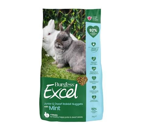 Burgess Excel Junior Dwarf Rabbit Nuggets with Mint 3kg Small Mammal - Food Burgess