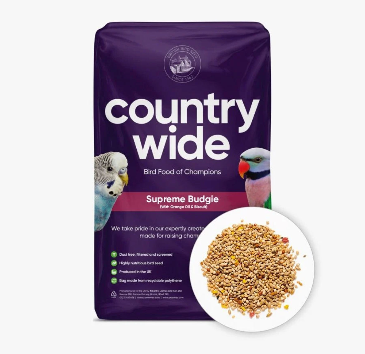 Countrywide Supreme Budgie With Orange Oil and Coloured Biscuit) 20kg Countrywide