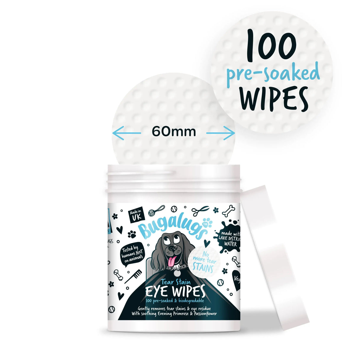 Bugalugs Tear Stain Eye Wipes Grooming Bugalugs