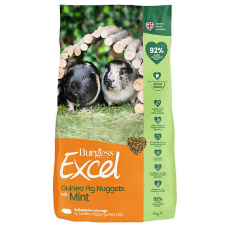 Burgess Excel Adult Guinea Pig Nuggets with Mint 10kg Small Mammal - Food Burgess