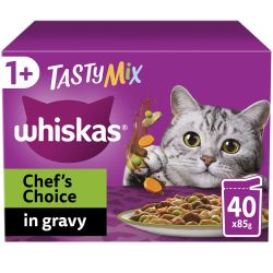Whiskas 1+ Chef's Choice Mix Adult Wet Cat Food Pouches in Gravy 40 Pack, 85g