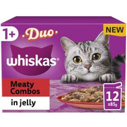 Whiskas 1+ Duo Meaty Combos Adult Wet Cat Food Pouches in Jelly 12 Pack, 85g