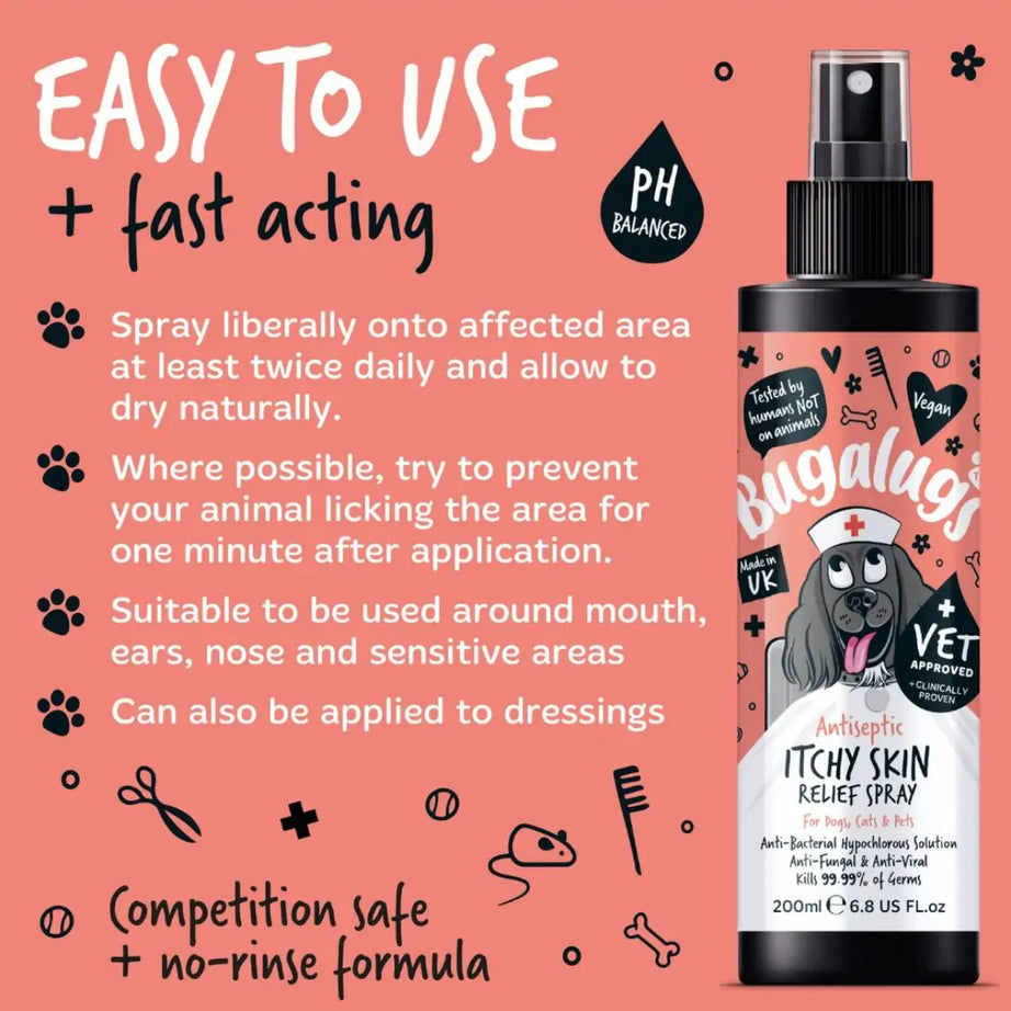 Bugalugs Antiseptic Itchy Skin Relief spray Grooming Bugalugs