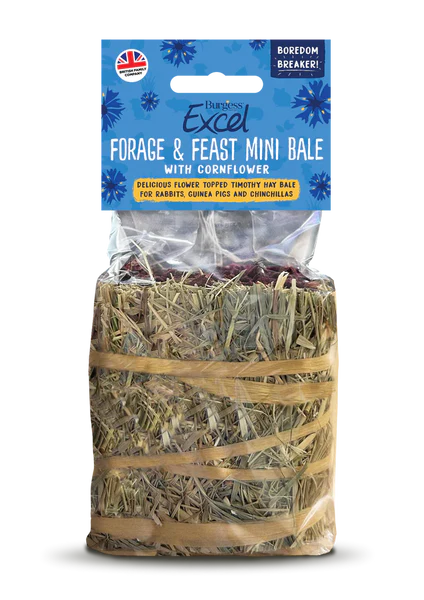 Burgess Excel Forage & Feast Hay Bale with Cornflower 100g Small Mammal - Food Burgess