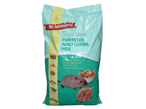 Mr Johnsons Supreme hamster and gerbil mix in a 15kg bag, small mammal food with seeds and grains for rodents.