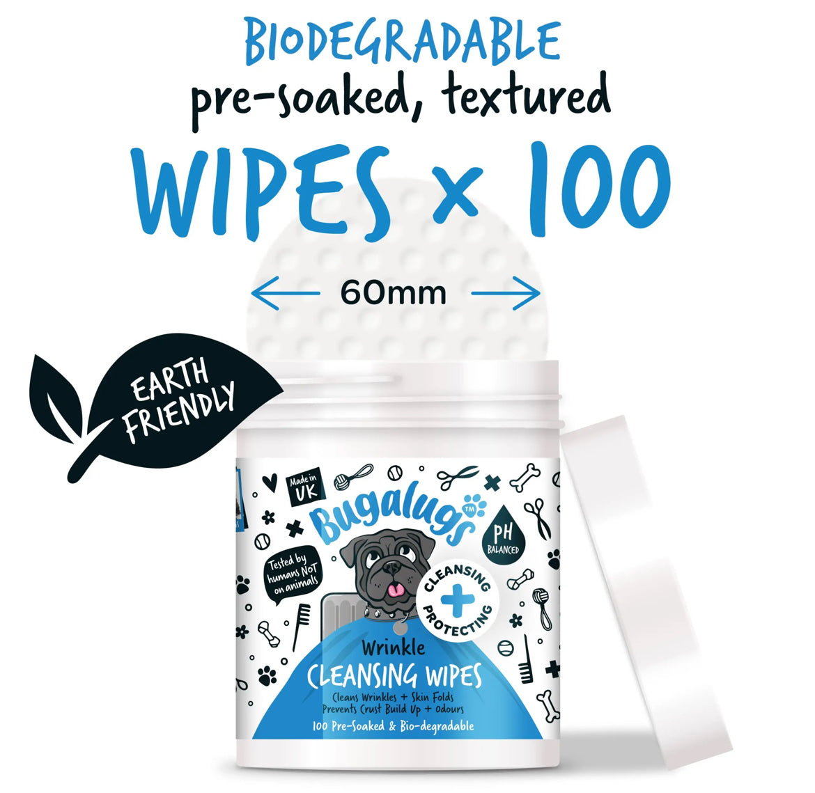 Bugalugs Wrinkle Cleansing Wipes Pads Grooming Bugalugs