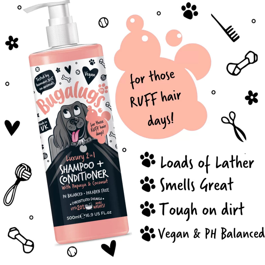 Bugalugs Luxury 2 in 1 Dog Shampoo & Conditioner Grooming Bugalugs