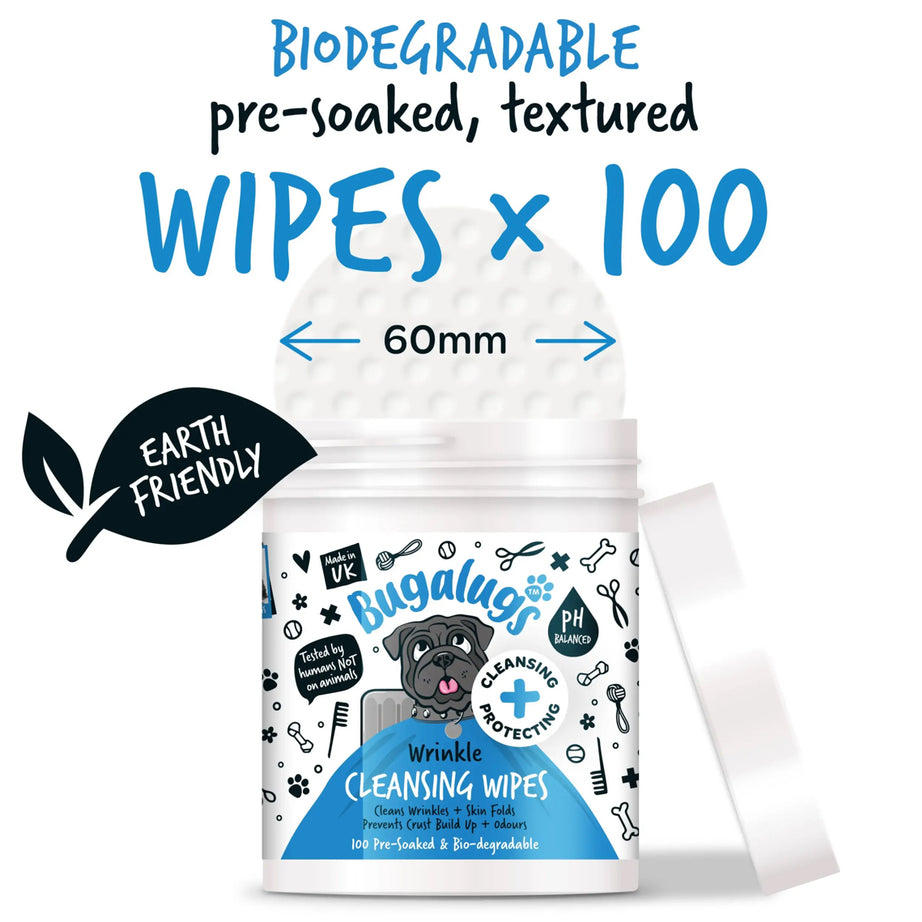 Bugalugs Wrinkle Cleansing Wipes Pads Grooming Bugalugs