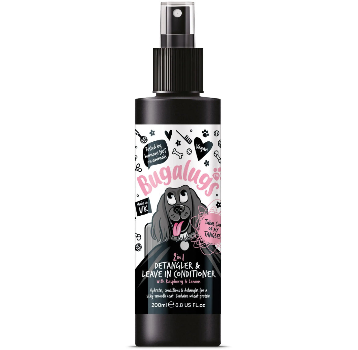 Bugalugs 2 in 1 Detangler & Leave in Conditioner (Raspberry & Lemon) 200ml Conditioning spray Bugalugs