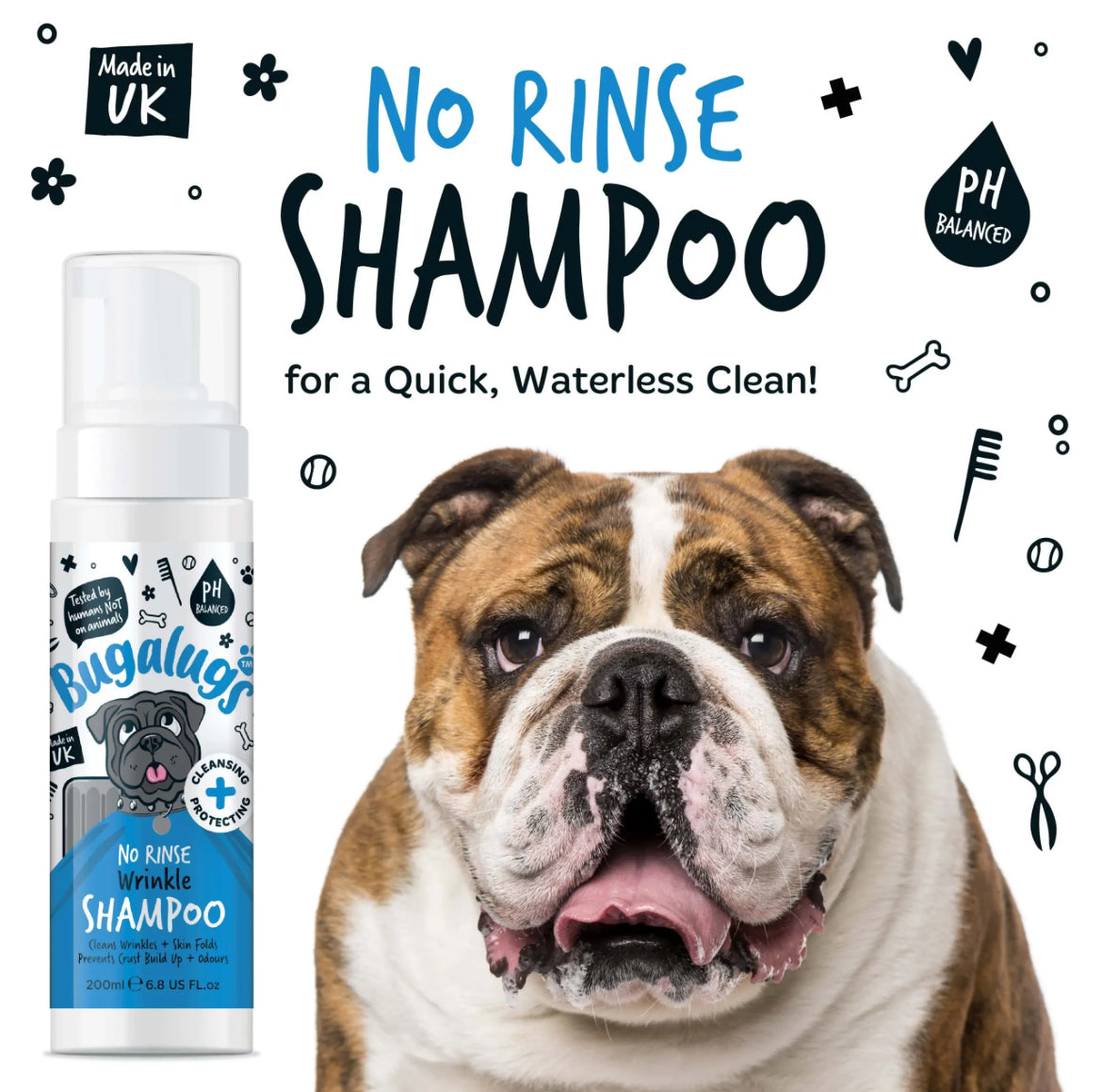 Bugalugs No Rinse Wrinkle Shampoo 250ml Grooming Bugalugs