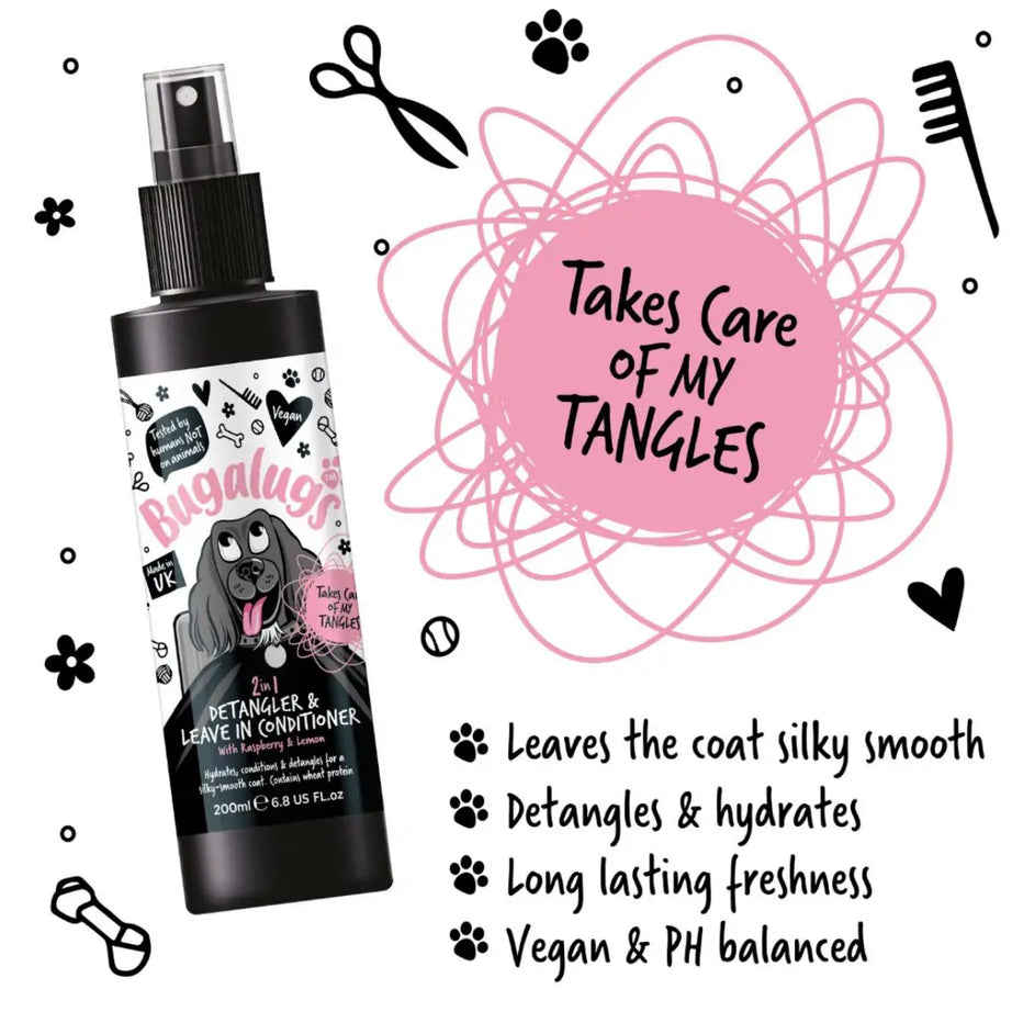 Bugalugs 2 in 1 Detangler & Leave in Conditioner (Raspberry & Lemon) 200ml Conditioning spray Bugalugs
