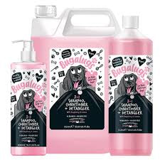 Bugalugs 3-in-1 shampoo, conditioner, and detangler bottle with a pump dispenser, ideal for gentle hair care.
