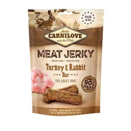 Carnilove Turkey and Rabbit Fillet Bar for dogs, showing the natural dog treat with turkey and rabbit ingredients.