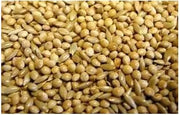 Countrywide Best Budgie 50/50 Mix bird feed in a colorful bag with a close-up of mixed seeds for budgies and small parrots.