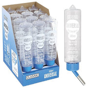 Classic Universal Drinking Bottle Medium 300ml for small mammals, shown in a pack of 12, with a clear plastic body and metal spout.