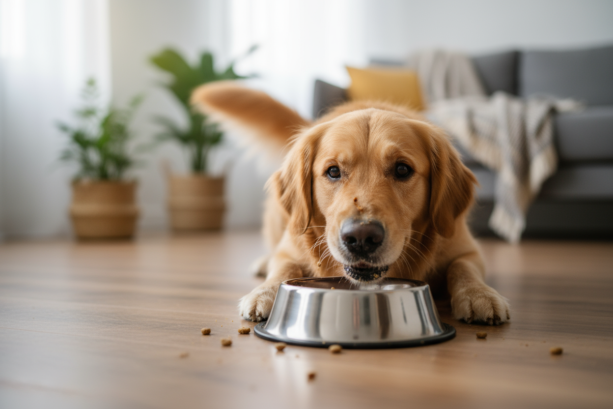 dog eating out of food bowl