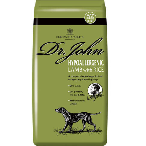 Dr John Hypoallergenic Lamb With Rice Dog Food 12.5kg Dry Complete kibble Gilbertson & Page LTD