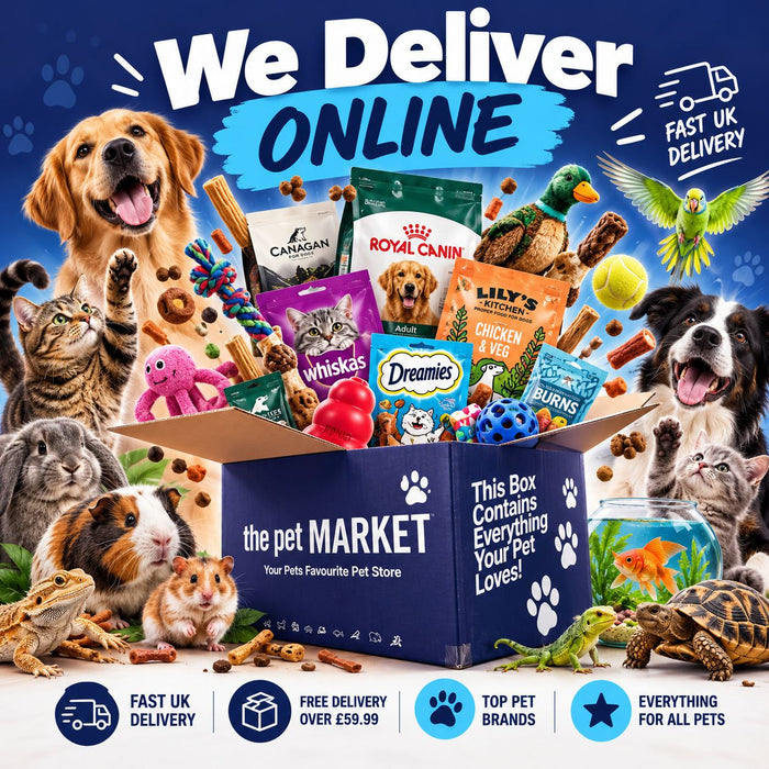 The Pet Market delivery box packed with pet food, toys and treats