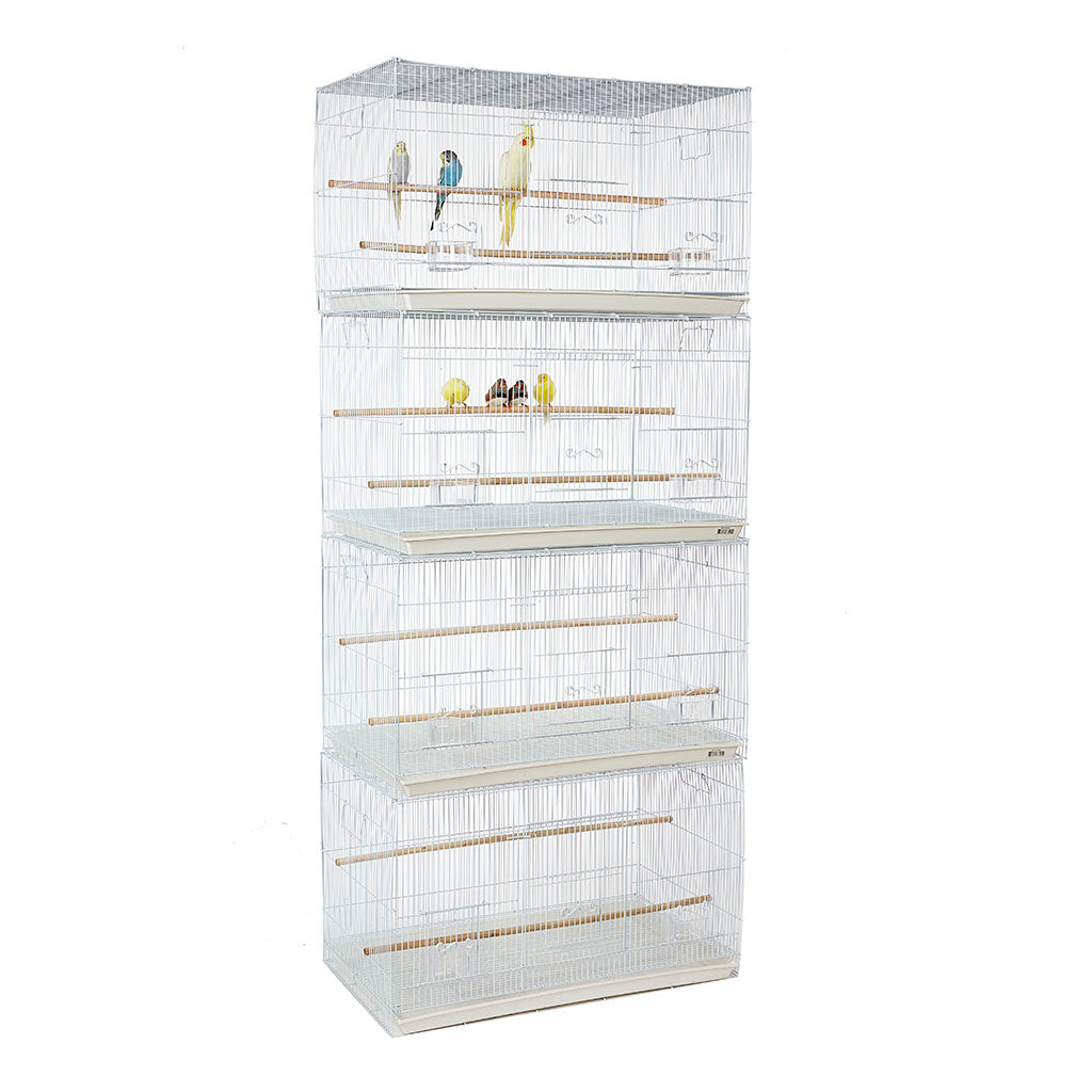Sky Manu Cage Single bird cage with metal bars, door, and perches, designed for small pet birds.
