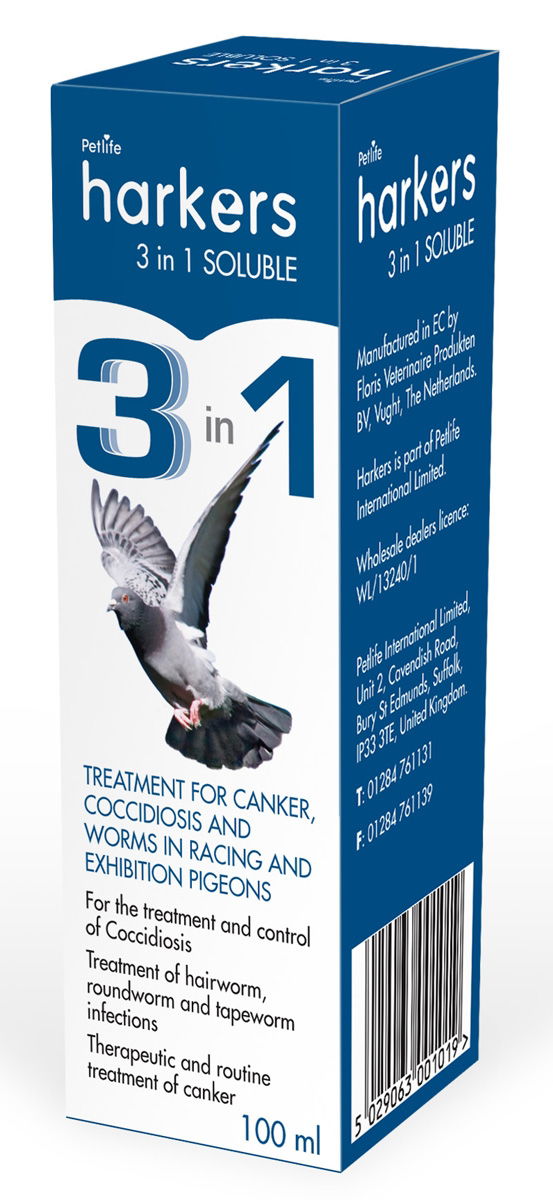 3 in 1 pigeon Soluble – Treats Canker, Coccidiosis and Worms Bird Treatments Harkers