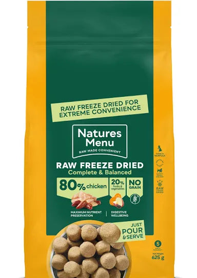 Raw Freeze Dried Complete Dog Food Natures Menu Chicken 625G
