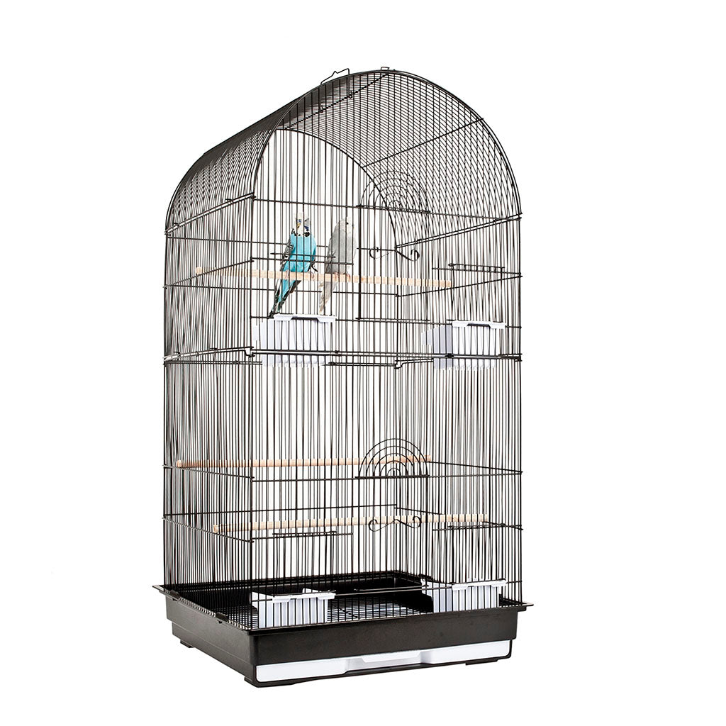 Sky Caracus Black Bird Cage with spacious design and metal bars, suitable for small to medium birds.
