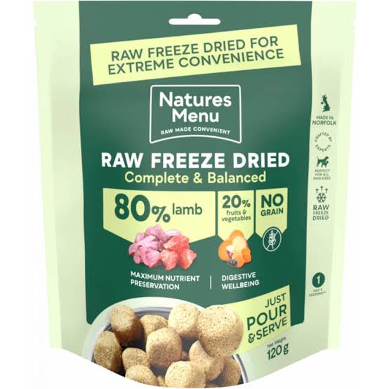 Raw Freeze Dried Complete Dog Food Natures Menu Lamb 250g