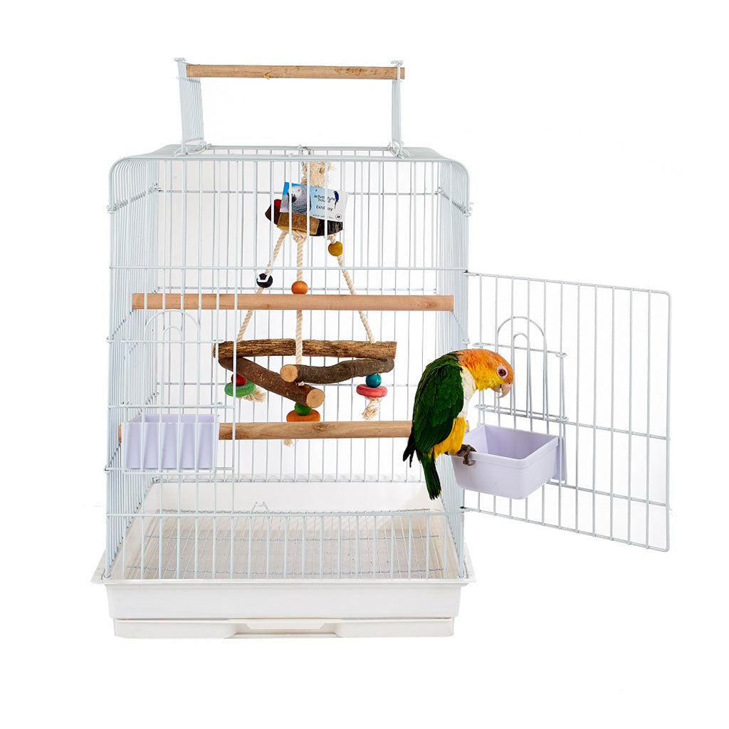 Sky Santa Monica White Bird Cage with spacious metal bars and clean design, suitable for small to medium birds.