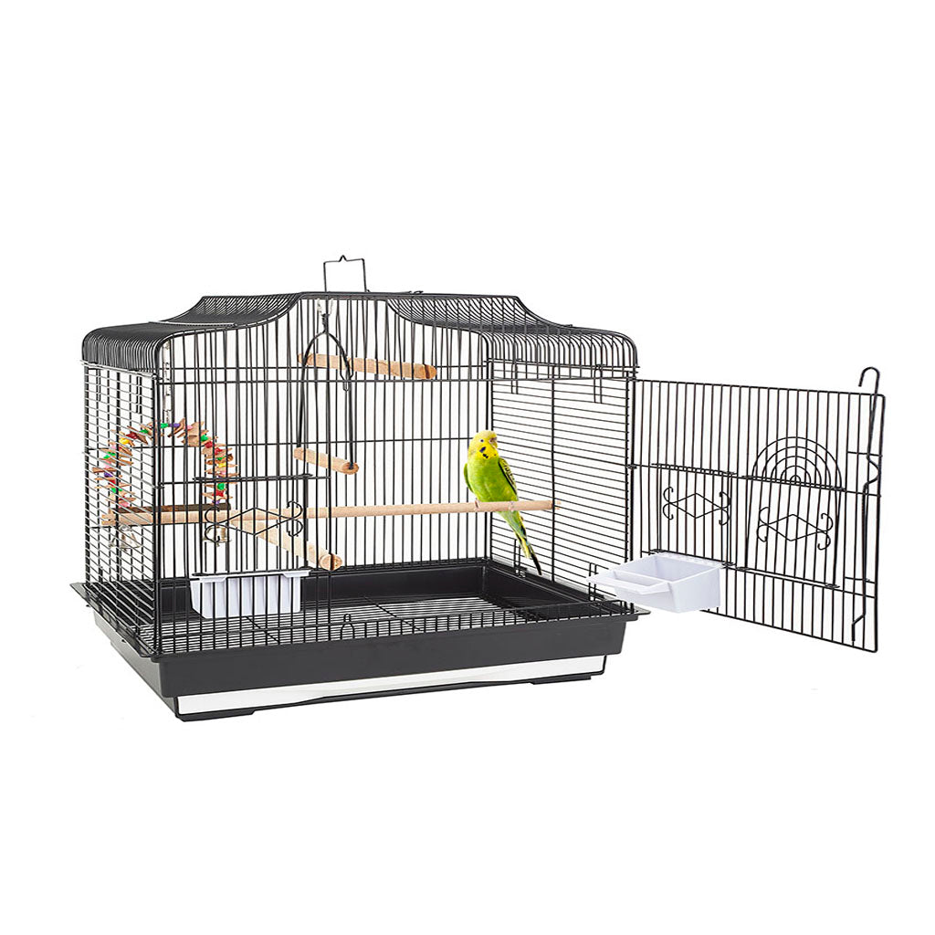 Sky 4920 Puerto Rico Black Bird Cage with sturdy metal bars and spacious interior for small birds.