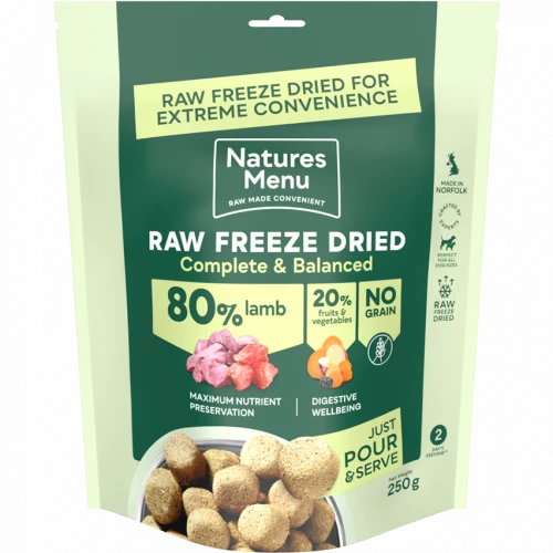 Raw Freeze Dried Complete Dog Food Natures Menu Lamb 120g