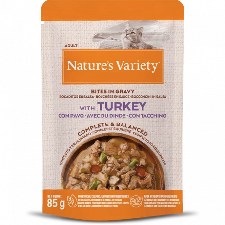 Natures Variety Wet Pouches for Cats Cat food Natures Menu Bites in gravy Turkey 85g Singles